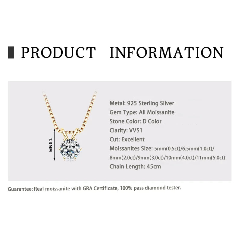 GRA Certified Moissanite Pendant – 925 Silver Solitaire Necklace (0.5-5ct) - Brileon