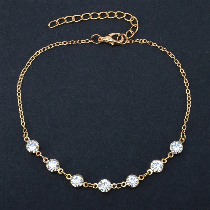 Rhinestone Chain Women's Anklets Silver Color/Gold Color - Brileon