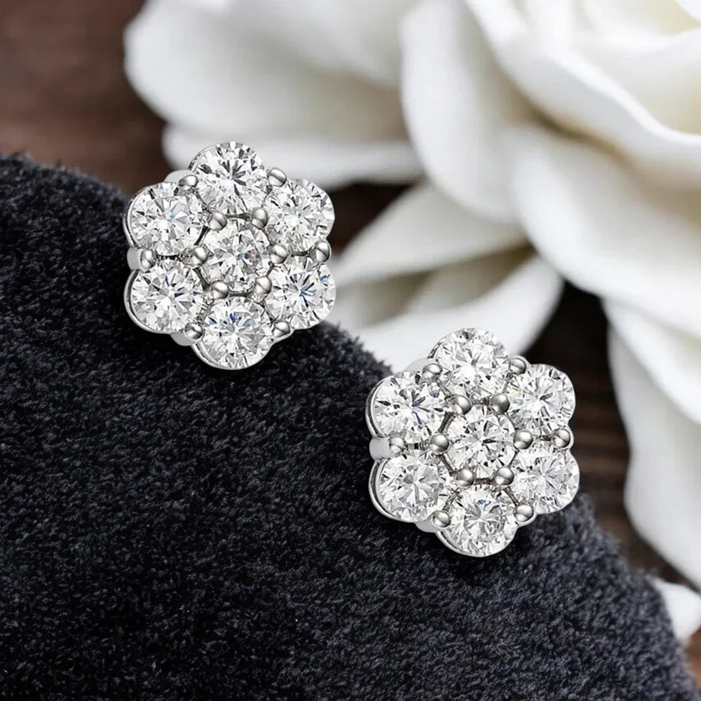 Honeycomb Sparkle Moissanite Stud Earrings – 925 Silver - Brileon