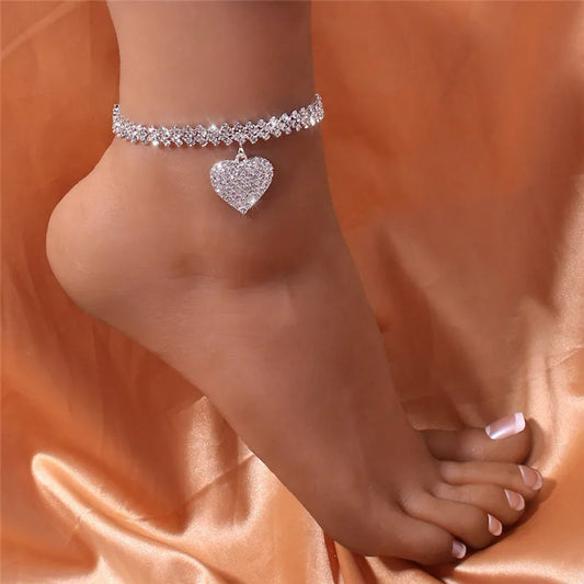 Rhinestone Chain Women's Anklets Silver Color/Gold Color - Brileon