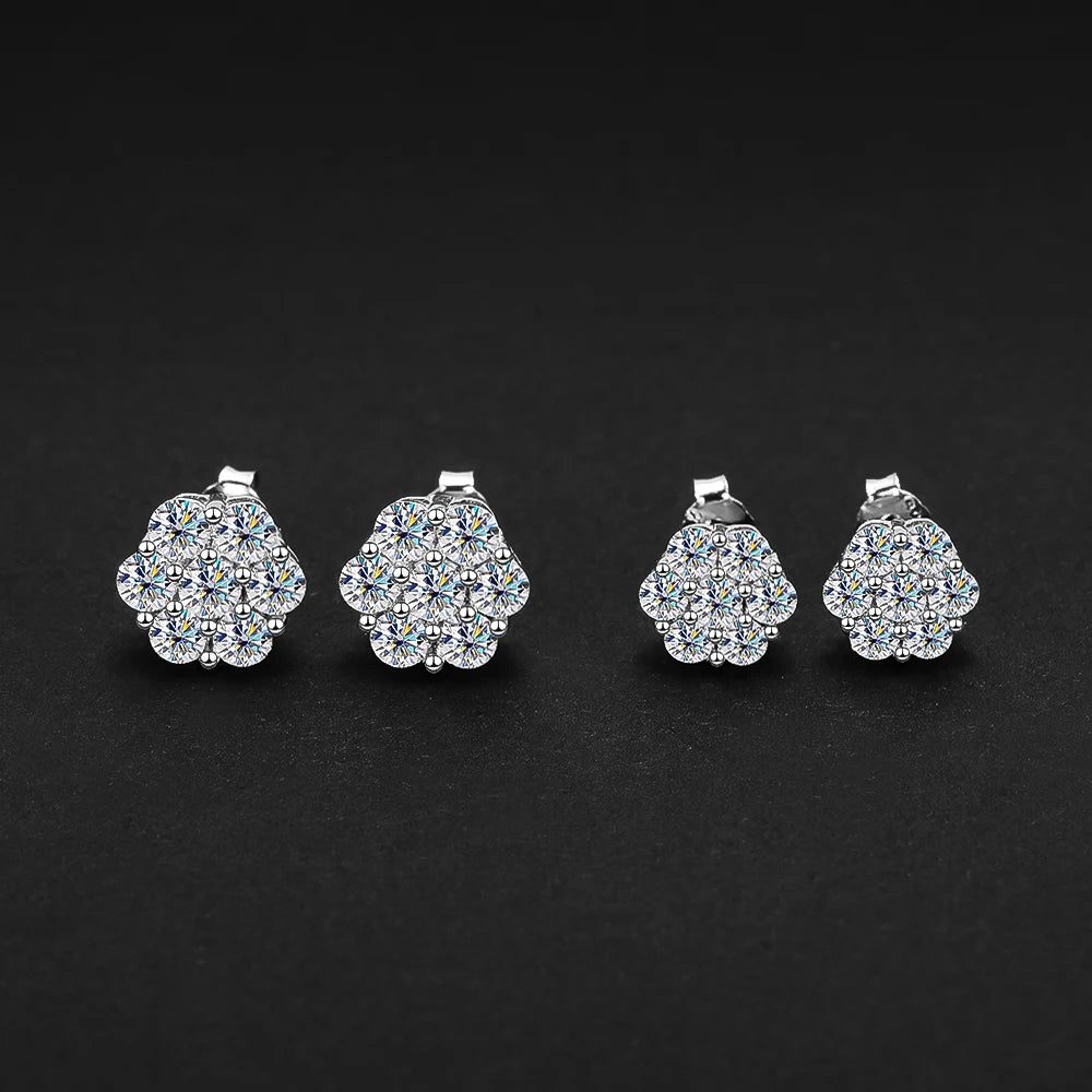 Honeycomb Sparkle Moissanite Stud Earrings – 925 Silver - Brileon