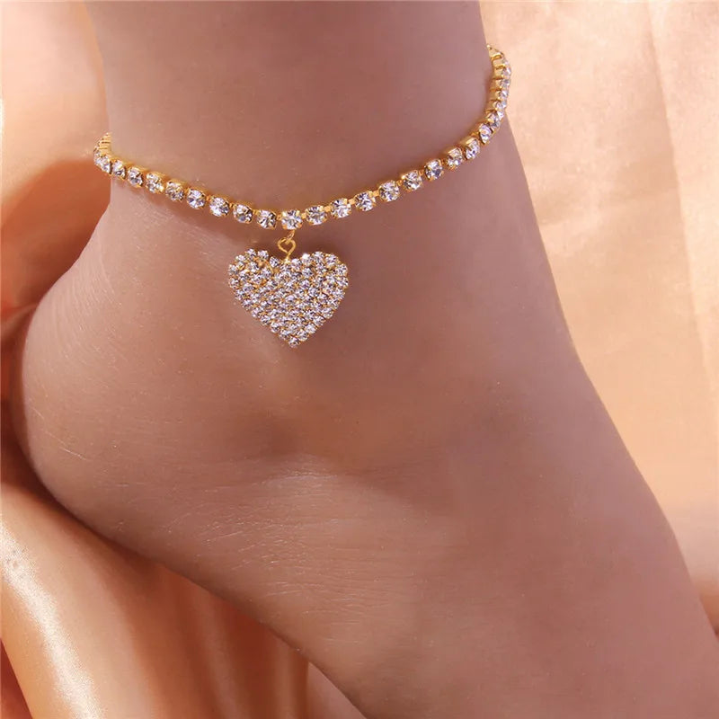 Rhinestone Chain Women's Anklets Silver Color/Gold Color - Brileon